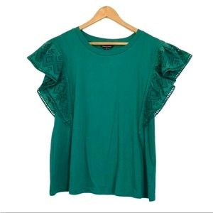 Banana Republic Green Lace Sleeve Tee, XS